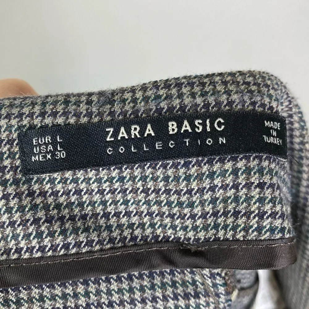 Zara Basic Brown Mini Houndstooth Check High Rise Trouser Pants - Picture 4 of 5